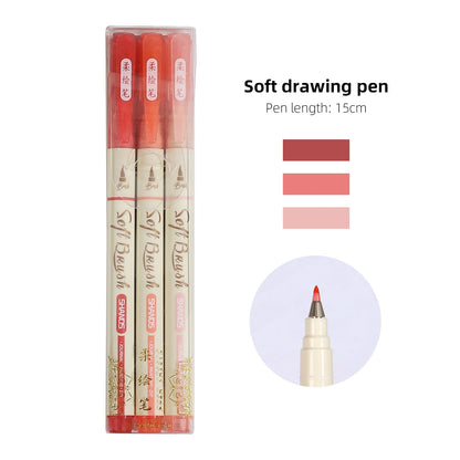 JIANWU 3 Pcs/set Simple Soft Tip Single Head/double Head Soft Painting Pen Set Creative DIY Journal Student Supplies Stationery