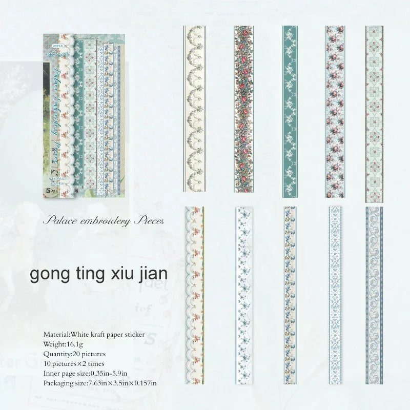 JIANWU Handmade Gallery Series Vintage Lace Flower Bow Landscape Material Collage Strip Sticker Creative DIY Journal Stationery