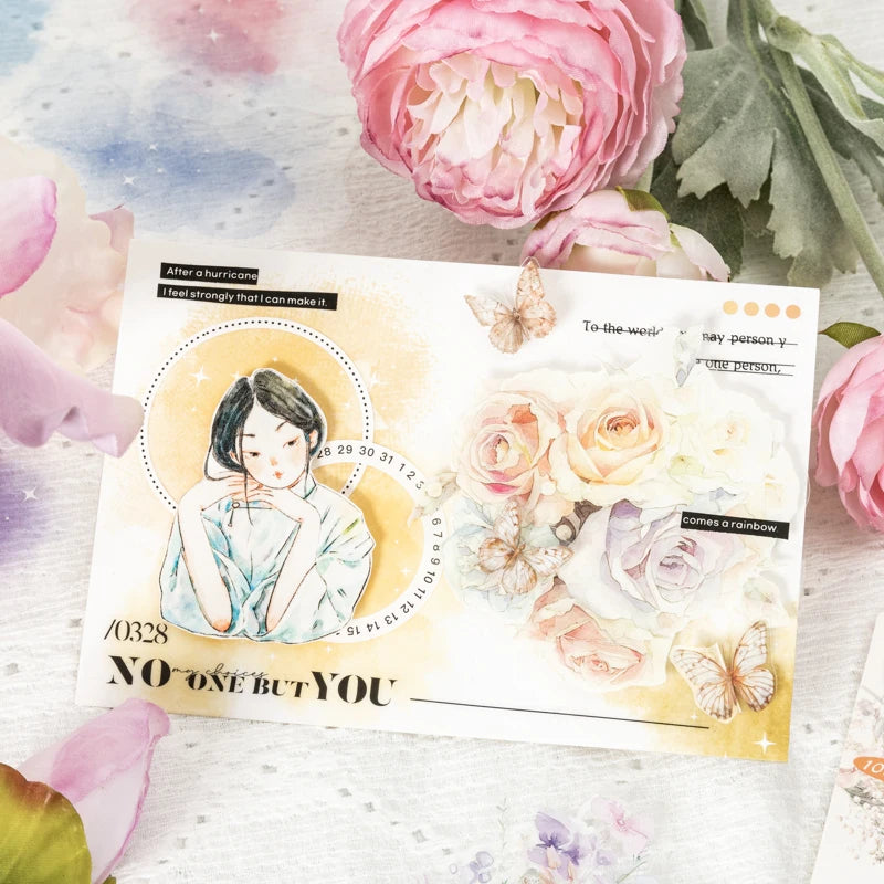 JIANQI 10pcs/pack PET Flower Stickers Smudging Collage Scrapbooking Decor Junk Journal Stationery DIY Flowers Sticker Pack