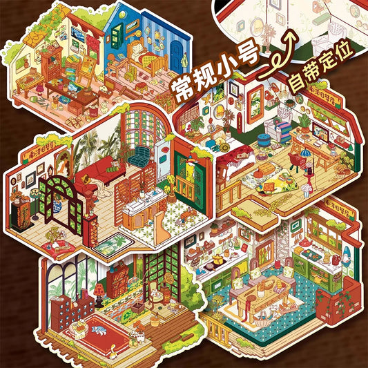 Large size Beautiful house Cabin Scene DIY Sticker Highly Playable Sticker Stacking Pasting Festival Birthday Gift for Kid Child