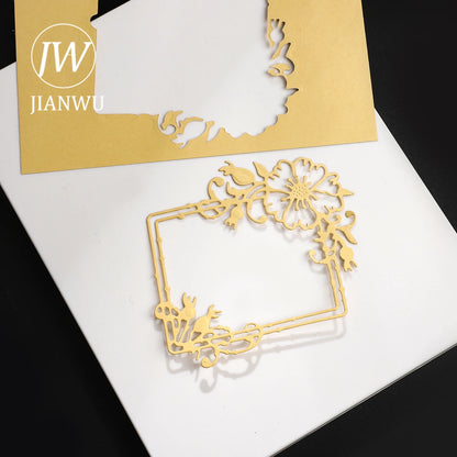 JIANWU Vintage Lace Flower Hollow Border Landscape Material Collage Knife Mold Creative DIY Journal Student Supplies Stationery