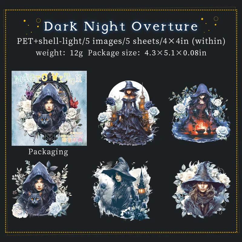 JIANQI 5 pcs Flash laser Magic Witch Stickers pack Adhesive Diy Diary Album Scrapbooking material junk journal supplies