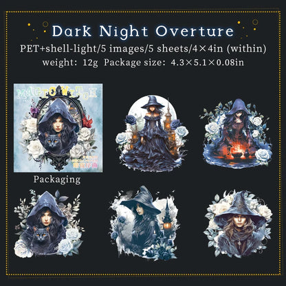 JIANQI 5 pcs Flash laser Magic Witch Stickers pack Adhesive Diy Diary Album Scrapbooking material junk journal supplies