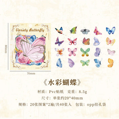 JIANQI 40pcs Color Butterfly Decorative Waterproof Stickers Material Sticker Scrapbooking Label Diary Cup Phone Journal Planner