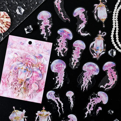JIANQI 30 pcs Die cutting sticker jellyfish series Dreamlike watercolor jellyfish ocean hand tent DIY decor scrapbook material
