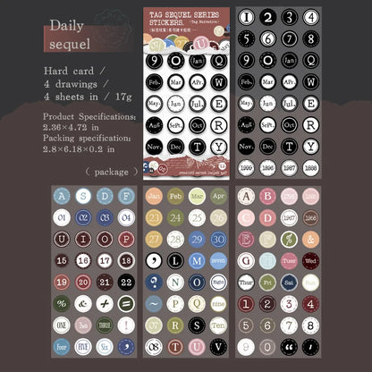 JIANQI 4pcs/pack Retro label alphanumeric Stickers DIY Scrapbooking Art Collage Stationery Planner Decor Diary Sticker