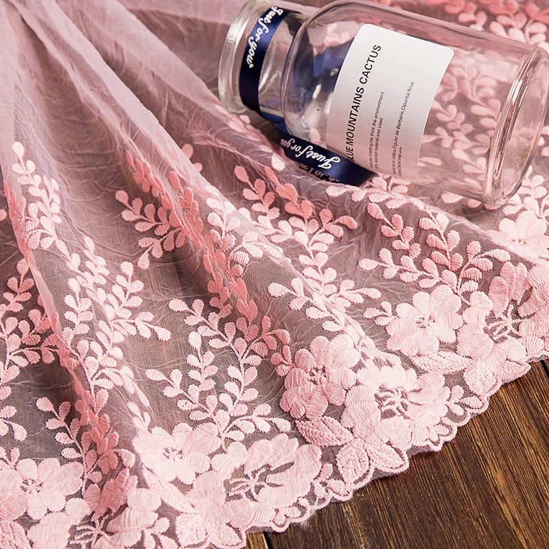 1Yard White Lace Fabric Cotton Embroidered Sewing Supplies  DIY Dress Garment  Accessories 32cm Width