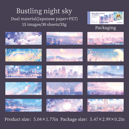 JIANQI 30pcs Beautiful scenery Stickers Long strip landscape Decor handmade Scrapbooking Material Diary Album Craft Supplies