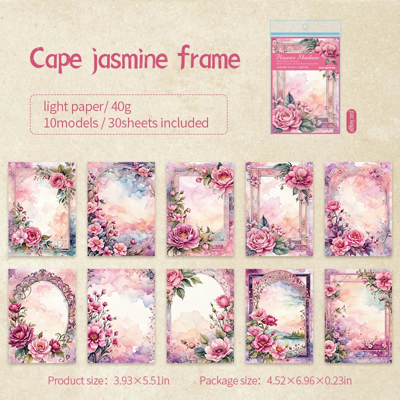 JIANQI 30pcs Vintage Floral Materials Paper DIY Flower Scrapbooking Collage Photo Album Deco Junk Journal Craft Stationery Paper