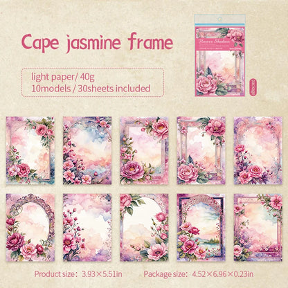 JIANQI 30pcs Vintage Floral Materials Paper DIY Flower Scrapbooking Collage Photo Album Deco Junk Journal Craft Stationery Paper