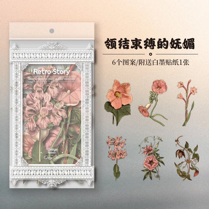 6pcs Large size Plant Flowers PET Stickers aesthetic Stick Labels Decorative Scrapbooking Collage material junk journal supplies