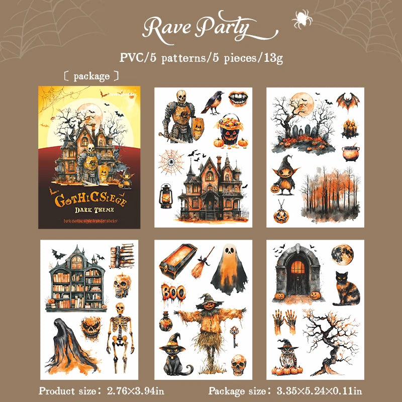 JIANQI 5 pcs pvc Stickers Dark Gothic style Creative Waterproof Adhesive DIY Hand Made Collage Junk Journal Scrapbook Supplies