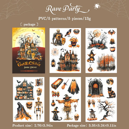 JIANQI 5 pcs pvc Stickers Dark Gothic style Creative Waterproof Adhesive DIY Hand Made Collage Junk Journal Scrapbook Supplies