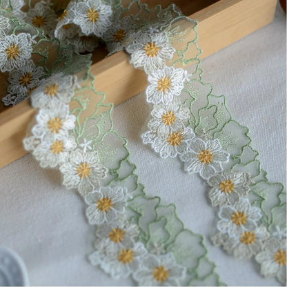1 Yard Embroidered Green Purple White Flower Lace Fabric Sewing DIY Trim Ruffle Applique Ribbon Collar Decor
