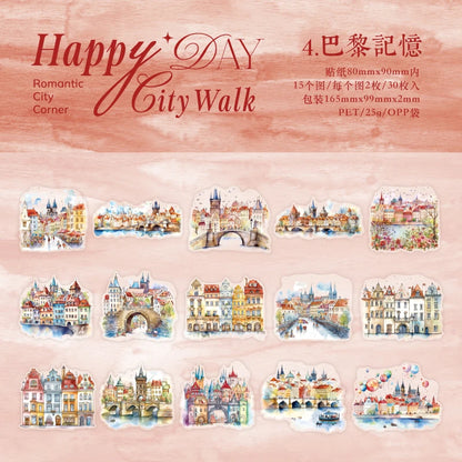 JIANQI 30pcs city Landscape Material Stickers Scrapbooking Junk Journal Creative Stationery DIY Deco Stickers School Supplies