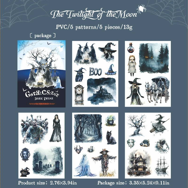 JIANQI 5 pcs pvc Stickers Dark Gothic style Creative Waterproof Adhesive DIY Hand Made Collage Junk Journal Scrapbook Supplies