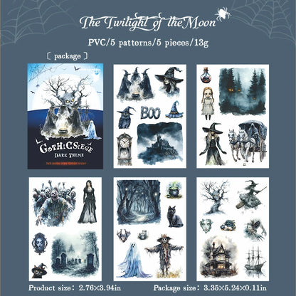 JIANQI 5 pcs pvc Stickers Dark Gothic style Creative Waterproof Adhesive DIY Hand Made Collage Junk Journal Scrapbook Supplies