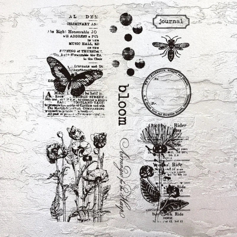 JIANWU Vintage Plant Butterfly English Text Material Collage Transparent Silicone Stamp Creative DIY Student Supplies Stationery