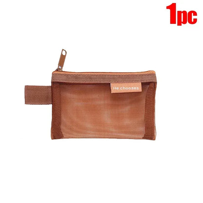 Mini Square Mesh Storage Bag Portable Money Earphone Data Cable Chargers Bag ID Credit Card Holder Zipper Pouch Travel Organizer