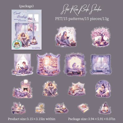 JIANQI 15pcs/pack Reading girl Stickers Junk Journal Creative Stationery DIY Deco Stickers Scrapbooking Supplies