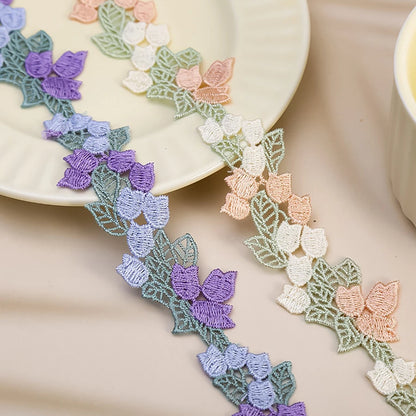1 Yard Flowers Embroidery Water Soluble Lace Ribbon Applique Dress Headveil DIY Sewing Supplies 4CM Wide