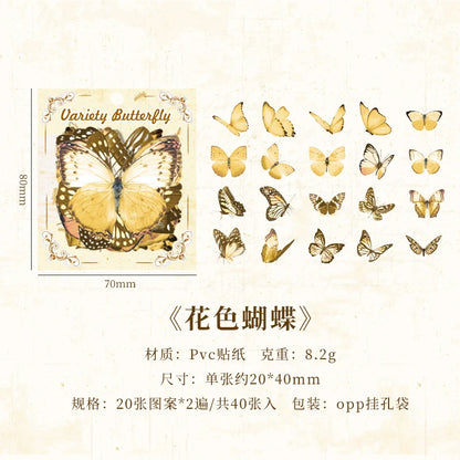 JIANQI 40pcs Color Butterfly Decorative Waterproof Stickers Material Sticker Scrapbooking Label Diary Cup Phone Journal Planner