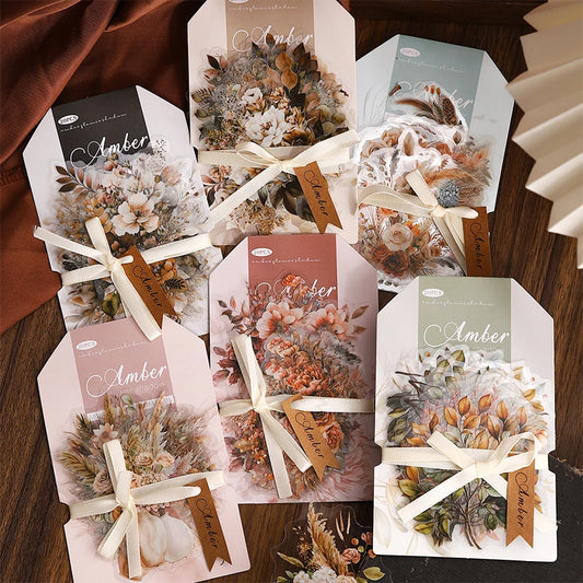 JIANQI 20pcs/pack PET Plants Flowers Stickers DIY Scrapbooking Planner Collage Diary Supplies Aesthetics Sticker Stationery