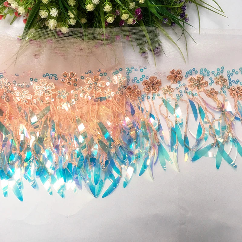 1Yard Sequins Tassels Farbic Fringe Ribbon Garment Wedding Dress Bag Curtain DIY Sewing Supplies Accessories 12CM Wide