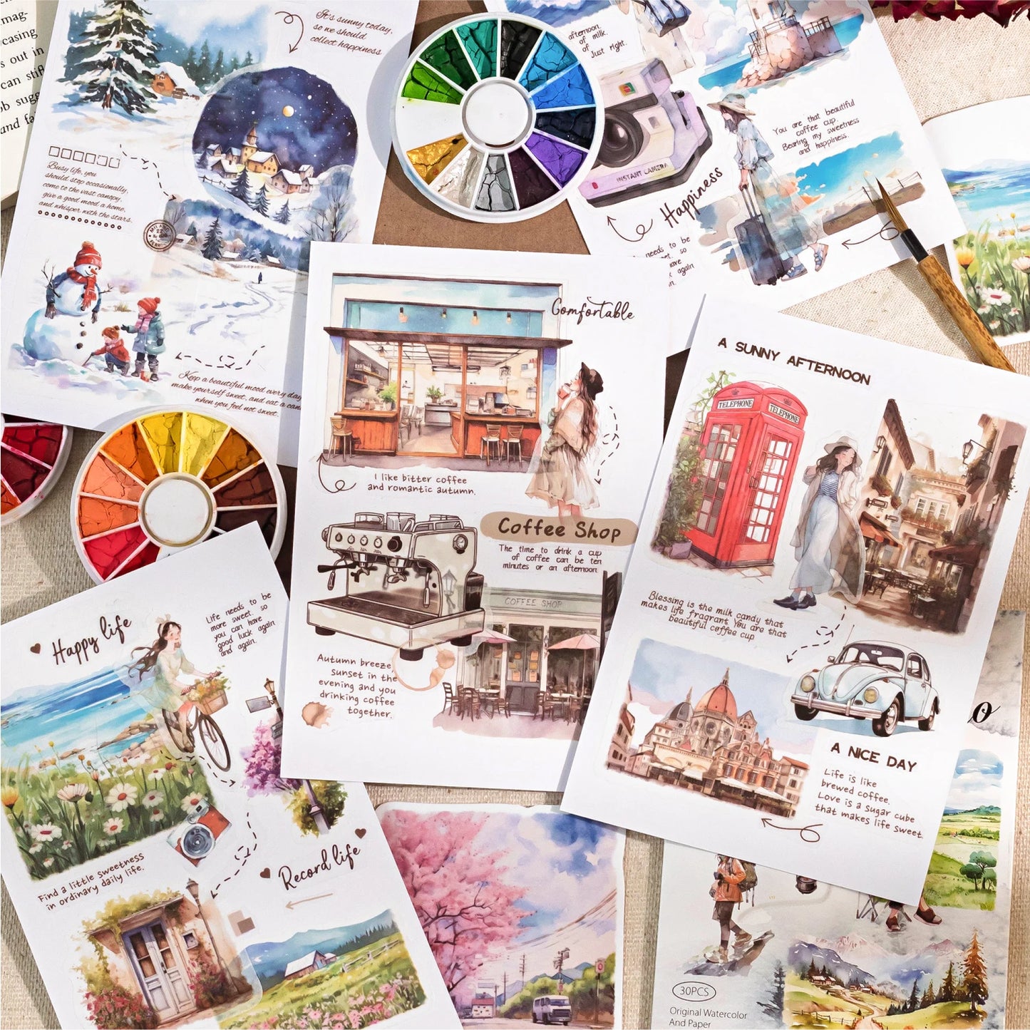 JIANQI 30 sheets Travel scenery Themed DIY Decorative Stickers Pack Decorative Stickers For Scrapbook Label Diary Album Planner