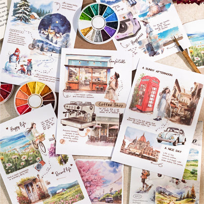 JIANQI 30 sheets Travel scenery Themed DIY Decorative Stickers Pack Decorative Stickers For Scrapbook Label Diary Album Planner