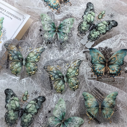 10 Pcs Vintage Butterfly Lace Stickers PET Material Creative DIY Journal Collage Journaling Supplies Scrapbooking Stickers