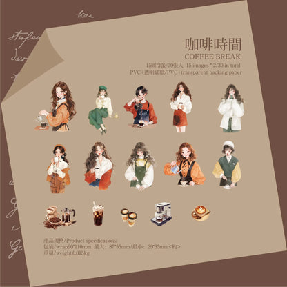JIANQI 30 sheet Anime girl character Decorative PVC Stickers Scrapbooking Label Diary Stationery Album Phone Cup Journal Planner
