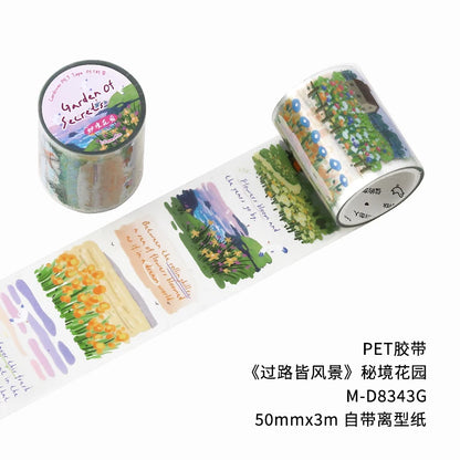 JIANQI 50mm*3m Road scenery series tape PET Material Scrapbooking Stickers Stationery Supplies Decorative DIY Sticker