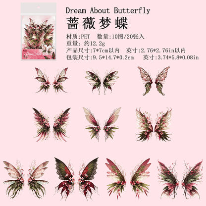 JIANQI 30pcs Butterfly wings PET Sticker pack DIY Scrapbooking Decor Photo Album Creative Stationery Collage Materials Stickers