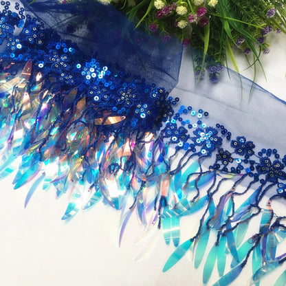 1Yard Sequins Tassels Farbic Fringe Ribbon Garment Wedding Dress Bag Curtain DIY Sewing Supplies Accessories 12CM Wide
