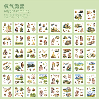JIANQI 50pcs PET Die cut Stickers book Four Seasons Scenery Decorative handmade Scrapbooking Material Diary Album Craft Supplies