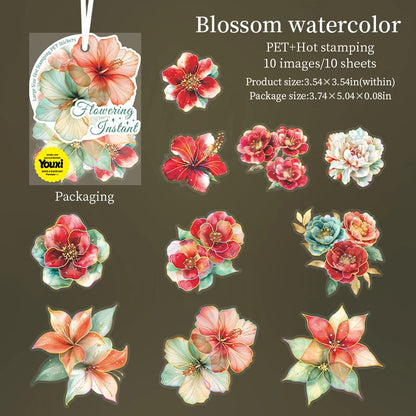 JIANQI 10pcs Transparent Flowers PET Stickers Scrapbooking Materials DIY Junk Journal Collage Collage language Decor Stickers