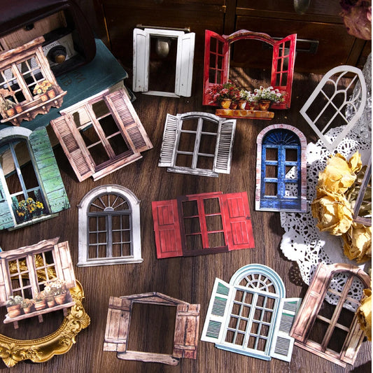 JIANQI 10 Sheets Large size doors and windows Stickers Decorative handmade Scrapbooking Material Diary Album Craft Supplies