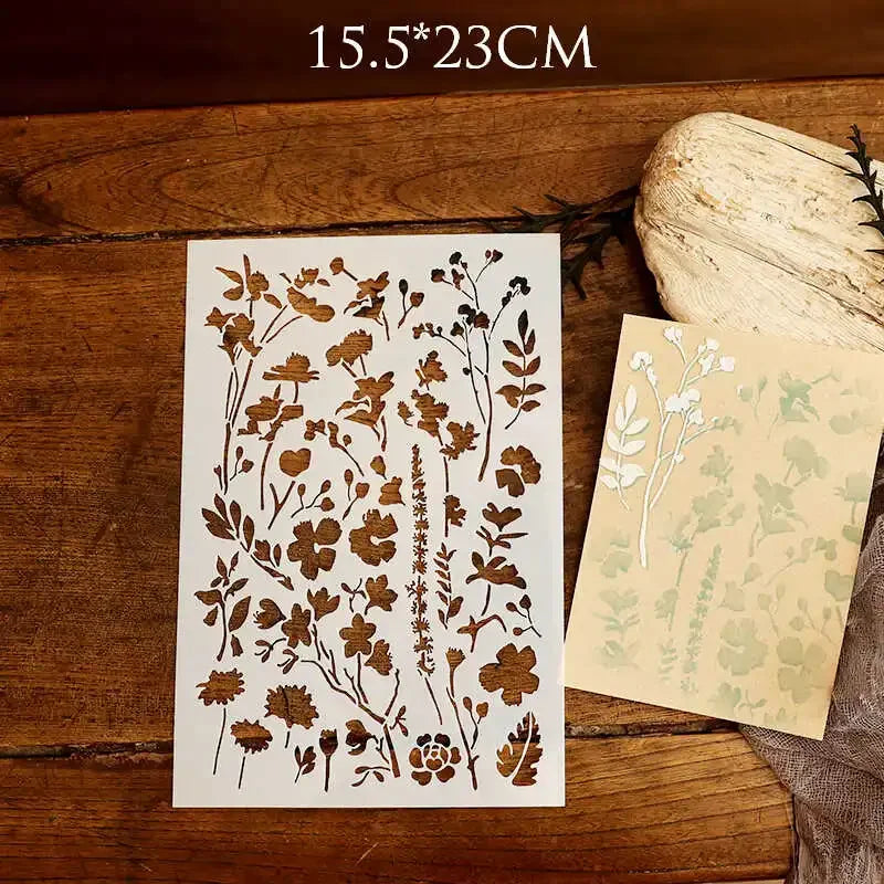 JIANWU Vintage Hollow Plant Flower Material Carved Plastic Plate Stencils Creative DIY Junk Journal Student Supplies Stationery