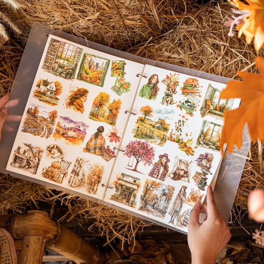 JIANQI 25pcs/pack Autumn Landscape Stickers PET Materials DIY Scrapbooking Art Collage Stationery Planner Decor Diary Sticker