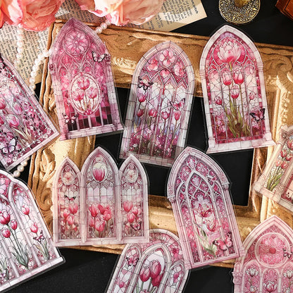 10pcs Flowers Window Sticker PET Materials Collage Junk Journal DIY Scrapbooking Supplies Aesthetics Decor Sticker