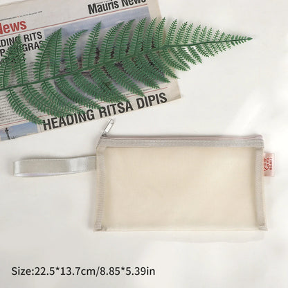 JIANWU Morandi Color Translucent Test Paper Storage Bag Mesh Pencil Case Creative Journal Material Student Supplies Stationery
