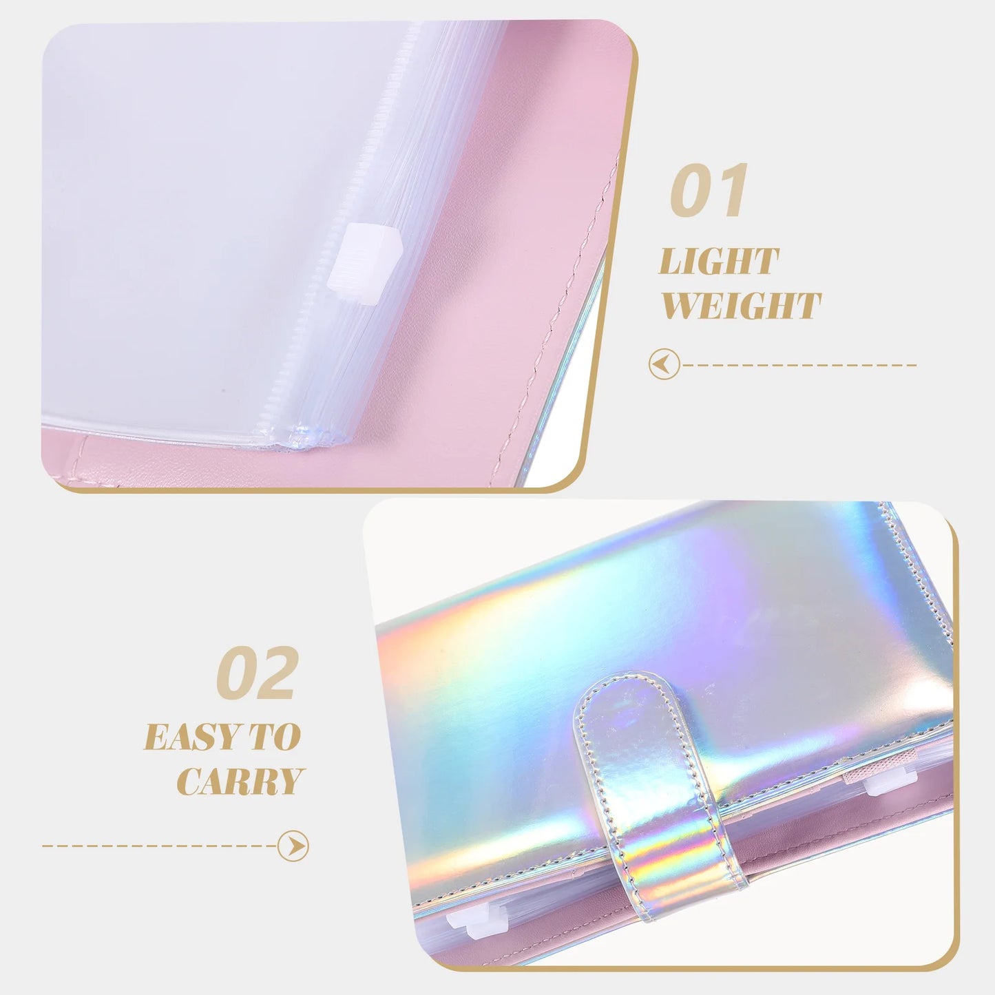 1 set A6 Budget Binder Set Silver Cover 12 Sheets 8 Zipper Pockets 2 Stickers Lightweight Notebook Storage for Home Office