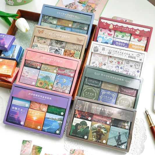 JIANQI 300pcs/boxed Cute Stickers Film Paper Junk Journal Art Collage DIY Photo Album DIY Craft Scrapbooking School Supplies