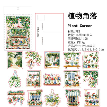 JIANQI 30 pcs Small town scenery Decorative PET Stickers Scrapbooking Label Diary Stationery Album Phone Cup Journal Plann