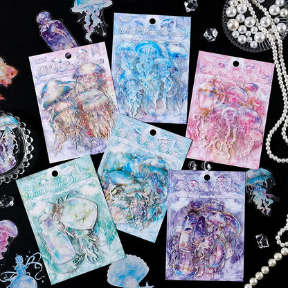JIANQI 30 pcs Die cutting sticker jellyfish series Dreamlike watercolor jellyfish ocean hand tent DIY decor scrapbook material