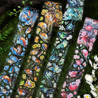 JIANQI 50mm*2m Kawaii Flowers and birds PET tape Decorative Labels Masking tape hand made junk journal supplies