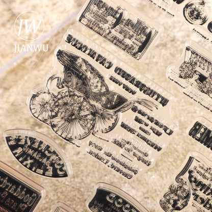 JIANWU Vintage Door Window Hot Air Balloon Material Collage Landscape Transparent Silicone Stamp Creative DIY Journal Stationery