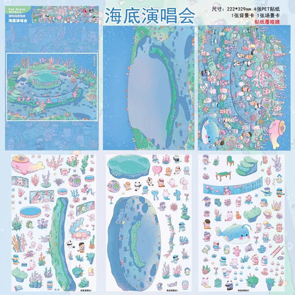JIANQI Plus Size market Party 3D Cabin Scene DIY Sticker Landscape Sticker Stacking Pasting Festival Birthday Gift for Kid Child