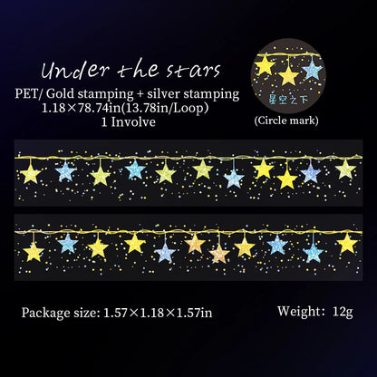 JIANQI 30mm*2m PET Tapes Sparkling Stars DIY Scrapbooking Decor Photo Album Collage Junk Journal Materials Aesthetics Tapes